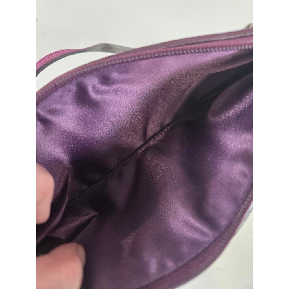 Coach Signature Tan Fabric Burgundy/Purple Suede Zip Wristlet Wallet Bag - Picture 5 of 5